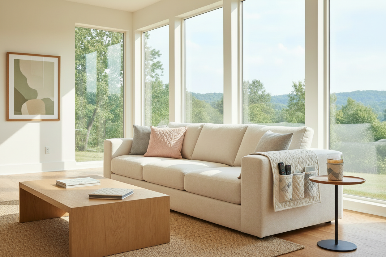 Add a picture on the wall and make the pillows light rose colored and quilted.